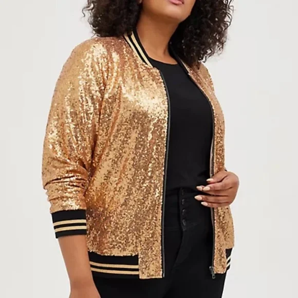 Ladies Jackets Sequin Bomber Jacket Plus Size Plus Size Denim